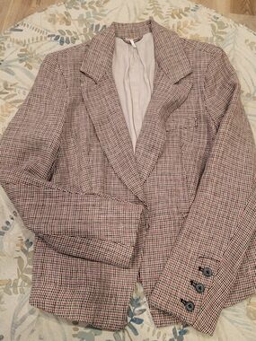 Free People Pink and Black Houndstooth Blazer